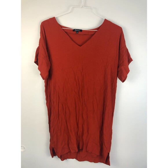 Madewell Novel Orange Shift Dress V-Neck Size Medium Basics Minimalist - Picture 2 of 9